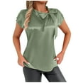 thumbnail image 1 of Kaemgyyd Women's Satin Shirt Silk Short Sleeve Comfy Dressy Blouse Summer Elegant Bow Tie Knot Work Business Top, 1 of 6