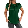 thumbnail image 1 of Kaemgyyd Women's Satin Shirt Silk Short Sleeve Comfy Dressy Blouse Summer Elegant Bow Tie Knot Work Business Top, 1 of 6