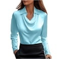 thumbnail image 1 of Kaemgyyd Women's Satin Tops Elegant Cowl Neck Silky Blouse Long Sleeve Ruched Office Work Shirt Fall Fashion Clothing, 1 of 7