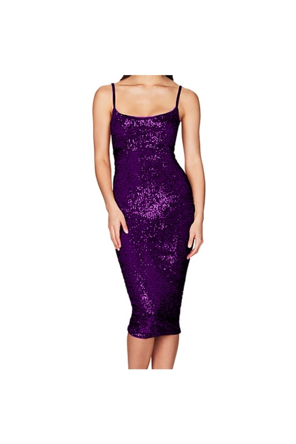 Women's Sequin Bodycon Midi Dress Spaghetti Straps Glitter Sparkly Dress Square Neck Cocktail Party Clubwear
