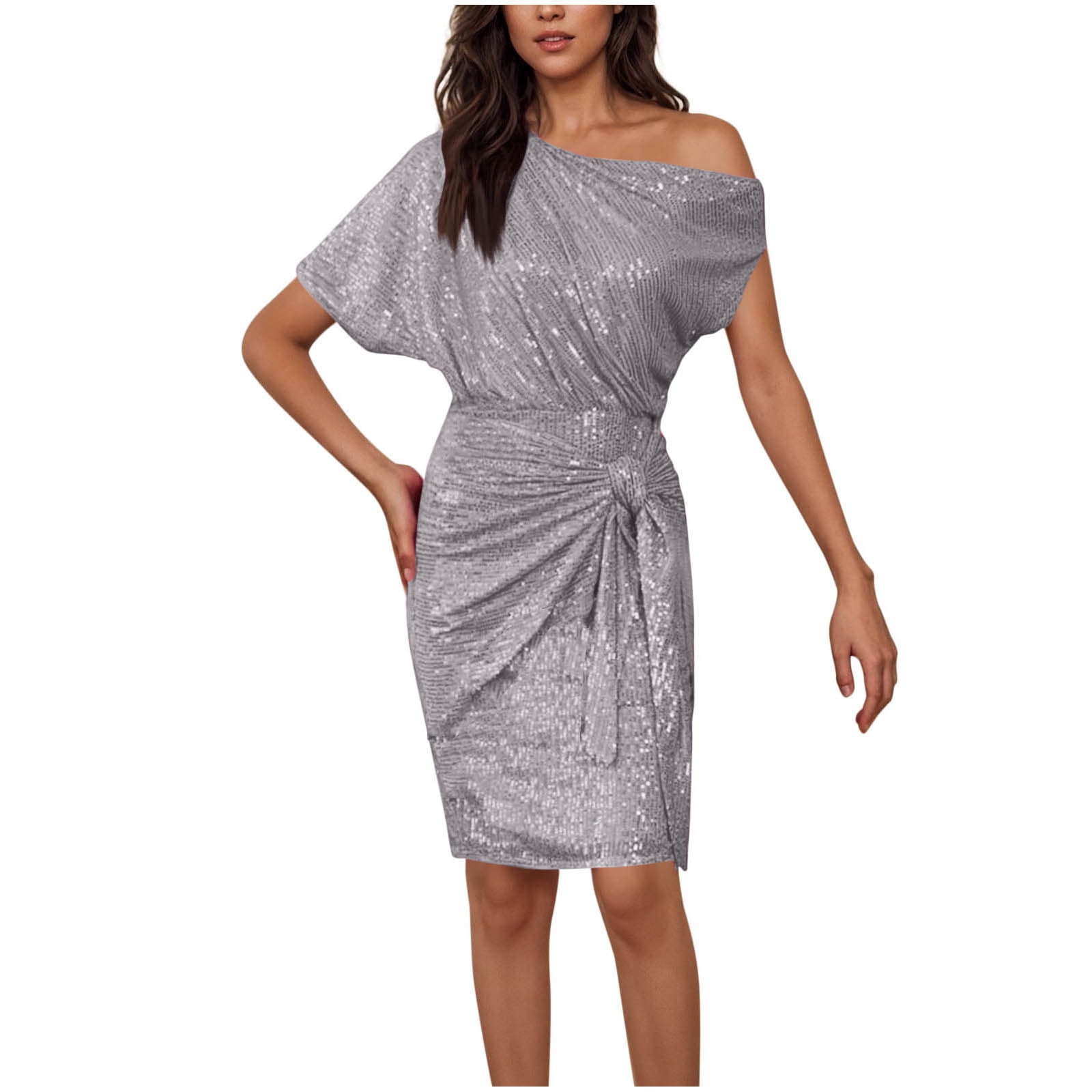 one shoulder glitter midi dress Petal and Pup Kiki One Shoulder Midi Dress