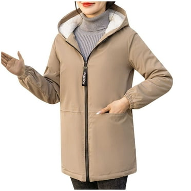 Kaemgyyd Women's Sherpa Lined Jacket Casual Loose Winter Warm Coat with Hood Long Sleeve Zip up Outwear with Pockets