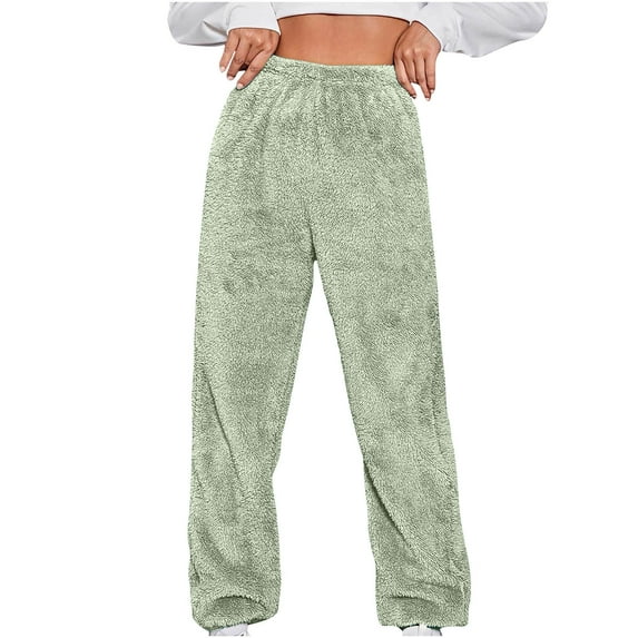 Kaemgyyd Women's Sherpa Long Pants Plush Warm High Waist Loose Trousers Fleece Comfy Warm Pajama Pants Lounge Sleepwear