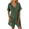 thumbnail image 1 of Kaemgyyd Women's Short Sleeve Romper Summer Casual V Neck Wide Leg Short Jumpsuit Baggy Beach One Piece Outfit with Pockets, 1 of 7