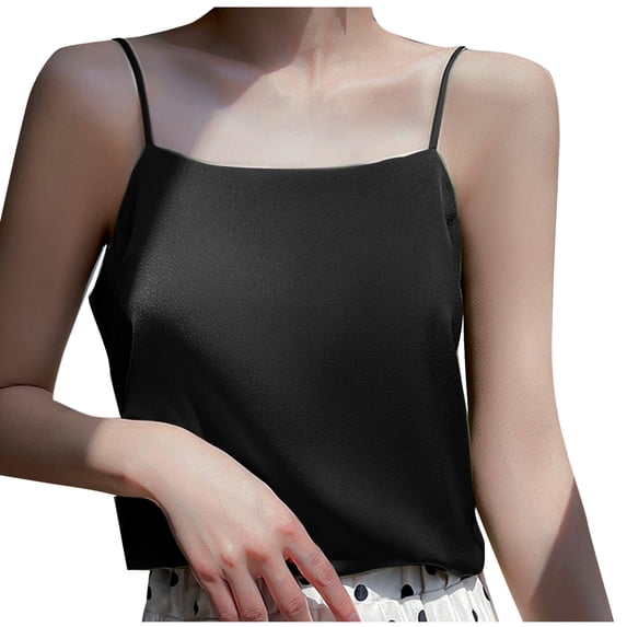 Kaemgyyd Women's Silk Cami Top Ladies Plus Size Spaghetti Strap Basic Loose Blouse Satin Sleeveless Square Collar Tank Shirt