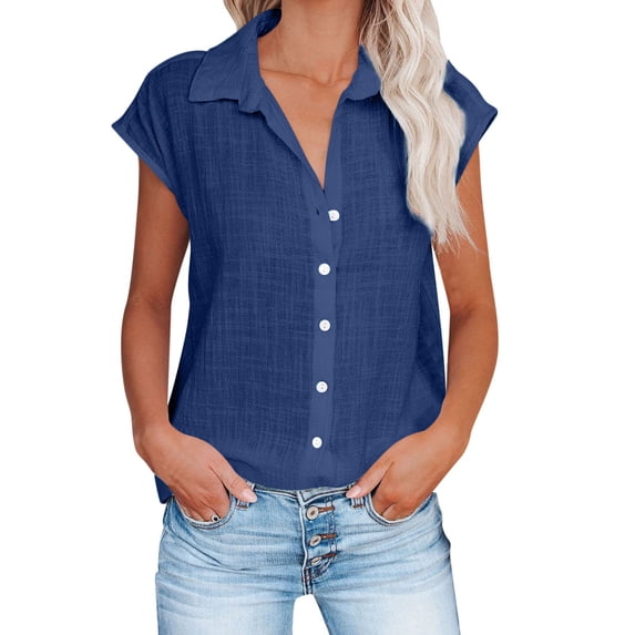 Kaemgyyd Women's Sleeveless Button Down Shirts Plus Size Blouses Solid Casual Cotton Linen Collar Tank Tops Business Work Top