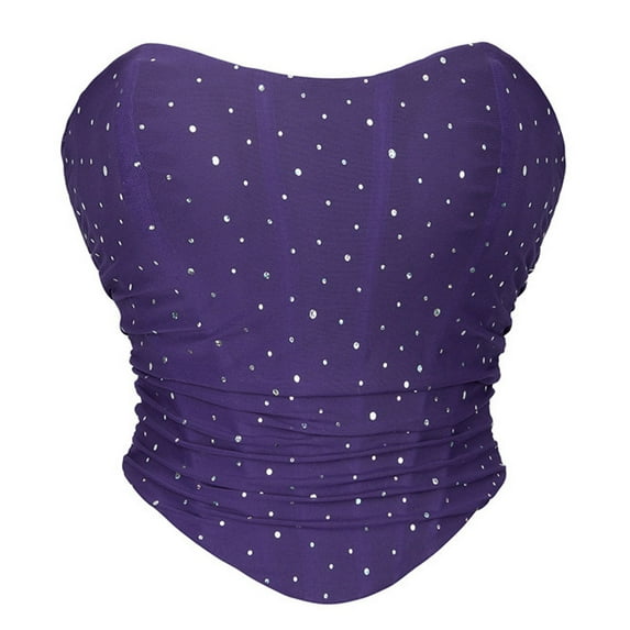 Kaemgyyd Women's Strapless Bodyshaper Top Fashion Stretch Going out Party Corset Top Glitter Sparkle Shapewear Built-In Bra