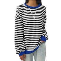 Kaemgyyd Women's Striped Oversized Sweatshirt Long Sleeve Shirts for Women Crewneck Casual Pullover Top Fall Outfits
