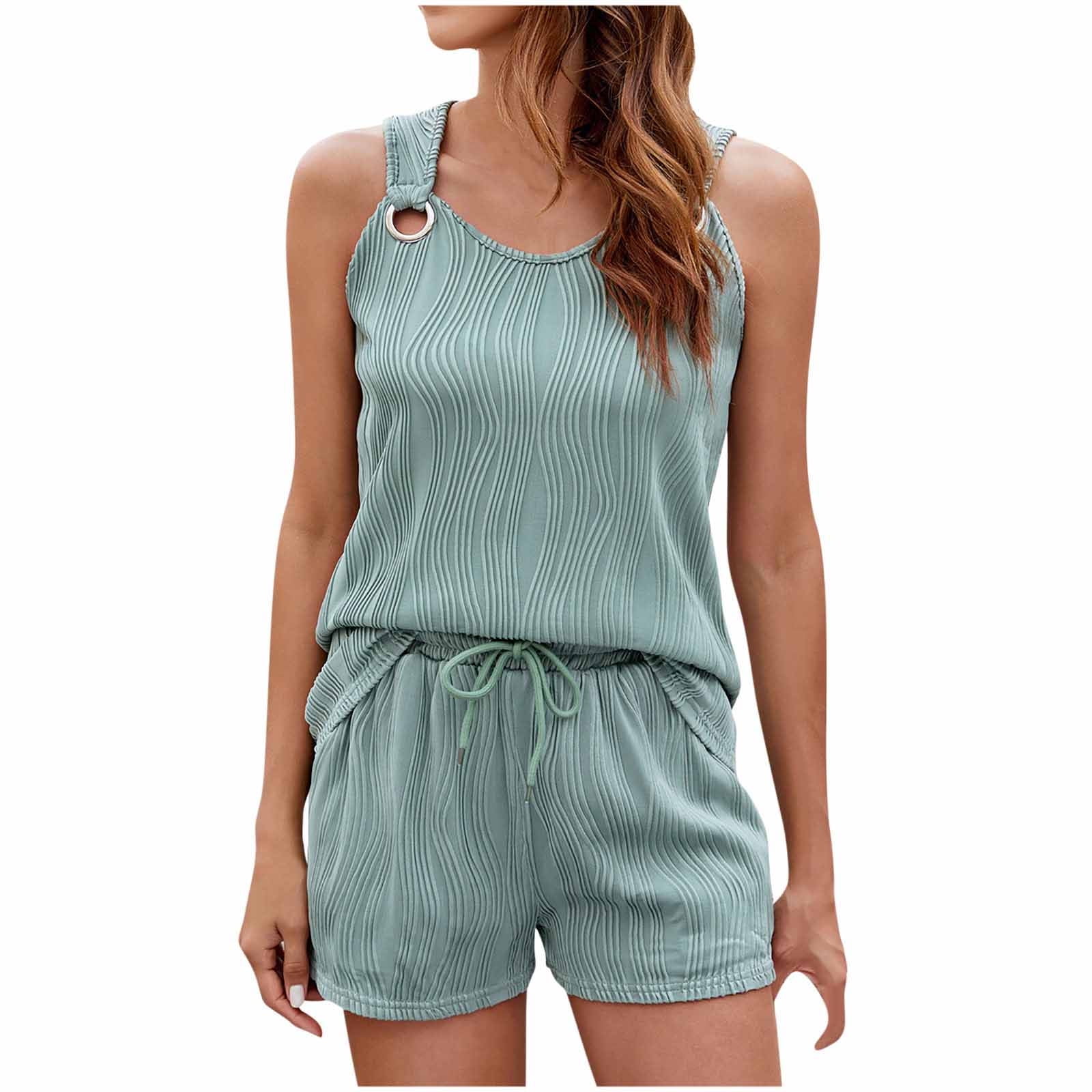 Women's 2 Piece Summer Sleeveless Crop Top Tank and High Waisted Shorts Set main image 1