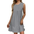 thumbnail image 1 of Kaemgyyd Women's Summer Dresses Solid Color Loose Sleeveless Tank Dress Crew Neck High Waist Tiered Sundresses Beach Clothes, 1 of 6