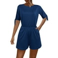 thumbnail image 1 of Kaemgyyd Women's Summer Rompers Comfy Crew Neck High Waist Shorts Jumpsuit Casual Loose One-Piece Outfits with Pockets, 1 of 1