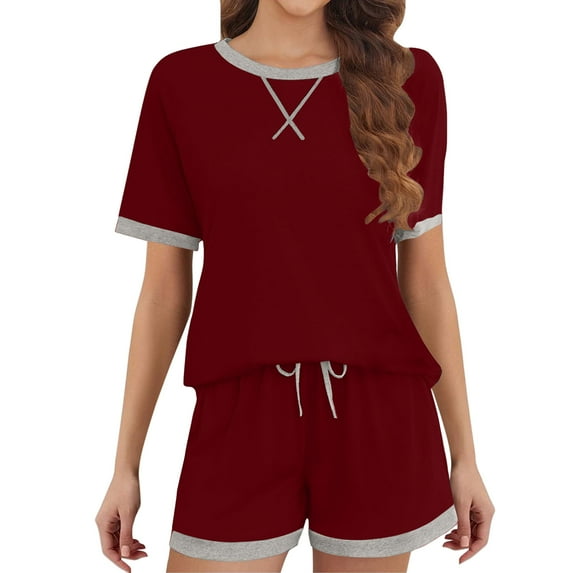 Kaemgyyd Women's Summer Two Piece Outfits Sweatsuit Casual Short Sleeve Shirts and Drawstring Shorts Fashion Lounge Sets