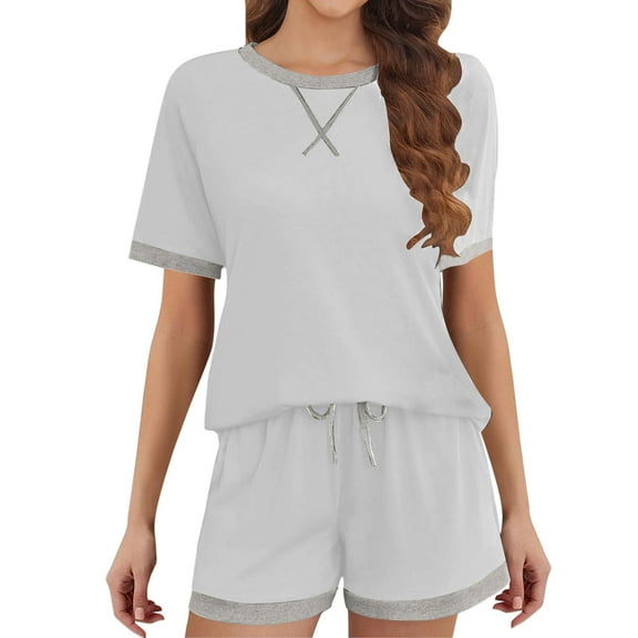 Kaemgyyd Women's Summer Two Piece Outfits Sweatsuit Casual Short Sleeve Shirts and Drawstring Shorts Fashion Lounge Sets