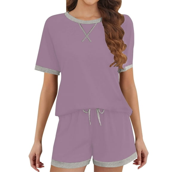 Kaemgyyd Women's Summer Two Piece Outfits Sweatsuit Casual Short Sleeve Shirts and Drawstring Shorts Fashion Lounge Sets