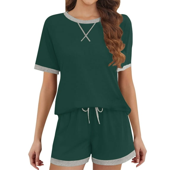 Kaemgyyd Women's Summer Two Piece Outfits Sweatsuit Casual Short Sleeve Shirts and Drawstring Shorts Fashion Lounge Sets
