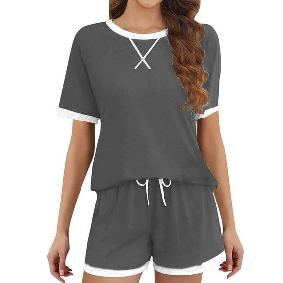 Kaemgyyd Women's Summer Two Piece Outfits Sweatsuit Casual Short Sleeve Shirts and Drawstring Shorts Fashion Lounge Sets