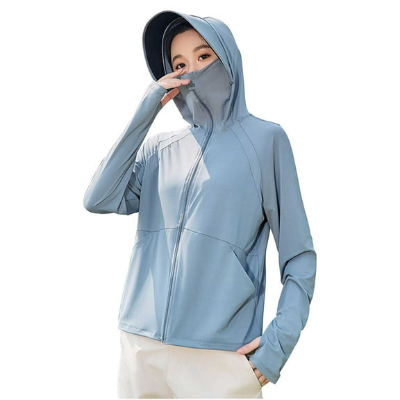 Kaemgyyd Women's Sun Protection Hoodie Lightweight UPF 50  Long Sleeve Outdoor Fishing Hiking Sun Shirt with Mask