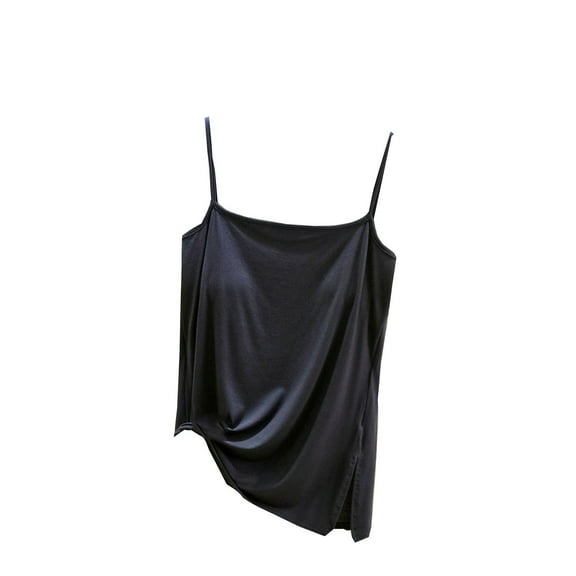 Kaemgyyd Women's Tank Top Soft Comfy Spaghetti Strap Sleeveless Pajamas Tee Basic Layer Side Slit Sleepwear Shirt with Built-In Bra