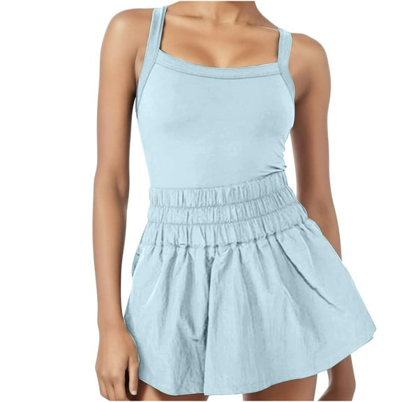 Kaemgyyd Women's Tennis Mini Dresses Built in Shorts Workout Golf Athletic Sleeveless One Piece Outfit Summer Active Romper Dress