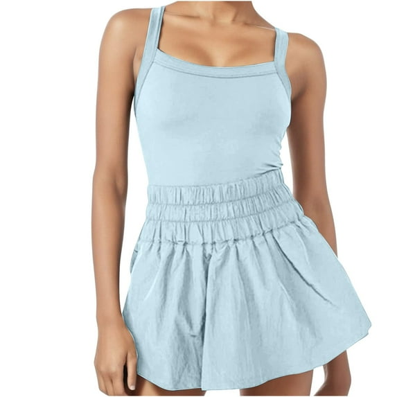 Kaemgyyd Women's Tennis Mini Dresses Built in Shorts Workout Golf Athletic Sleeveless One Piece Outfit Summer Active Romper Dress