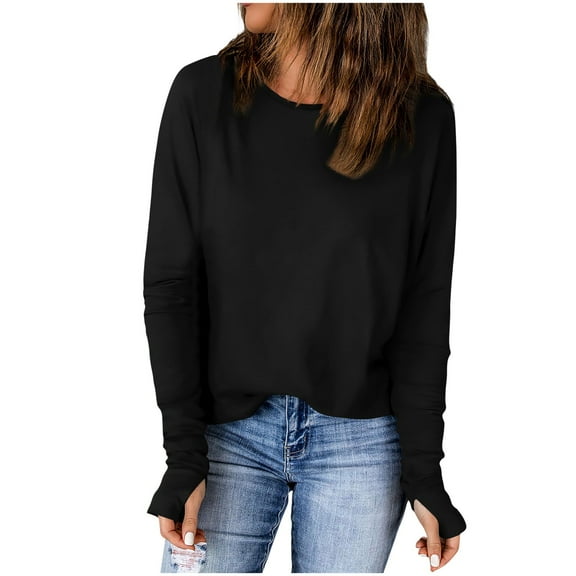 Kaemgyyd Women's Thumb Hole T-Shirt soft comfy Long Sleeve Crew Neck Plain Shirts Casual loose Tee Tops