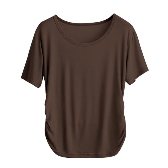 Kaemgyyd Women's Tops Summer T-Shirts Spring Fashion Short Sleeve Crew Neck Tee with Side Shirring Loose Fit Shirts