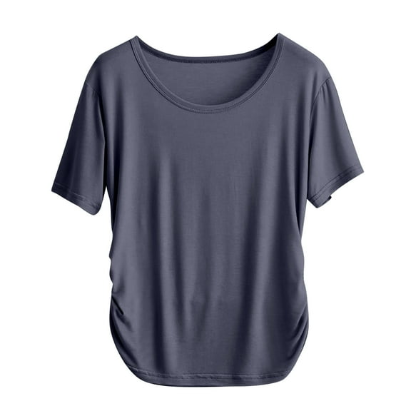 Kaemgyyd Women's Tops Summer T-Shirts Spring Fashion Short Sleeve Crew Neck Tee with Side Shirring Loose Fit Shirts