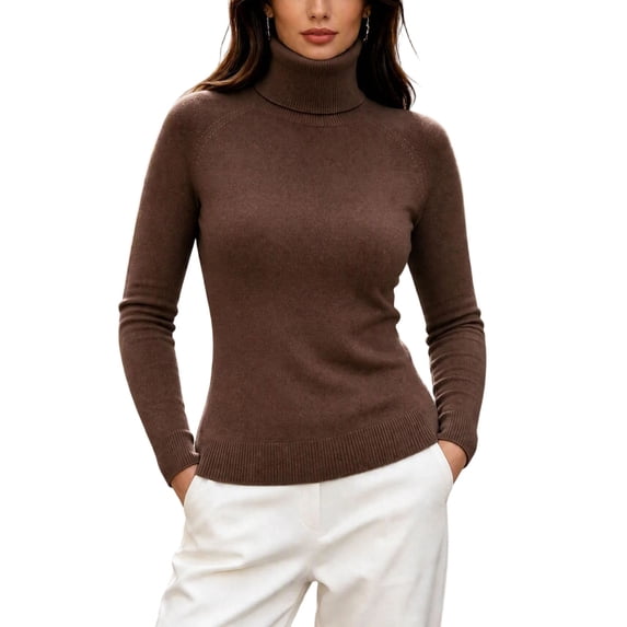 Kaemgyyd Women's Turtleneck Sweaters Fall Fitted Long Sleeve Basic Tops Fashion Knitted Layering Outfit(Coffee,XX-Large)