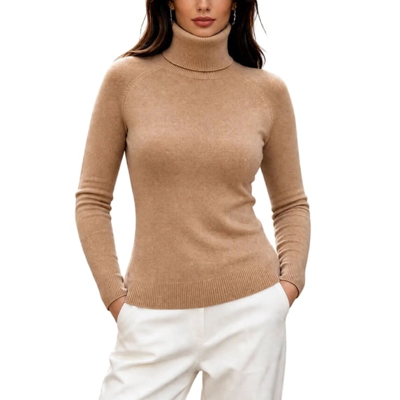 Kaemgyyd Women's Turtleneck Sweaters Fall Fitted Long Sleeve Basic Tops Fashion Knitted Layering Outfit(Khaki,XX-Large)