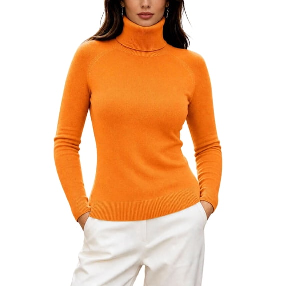 Kaemgyyd Women's Turtleneck Sweaters Fall Fitted Long Sleeve Basic Tops Fashion Knitted Layering Outfit(Orange,Large)