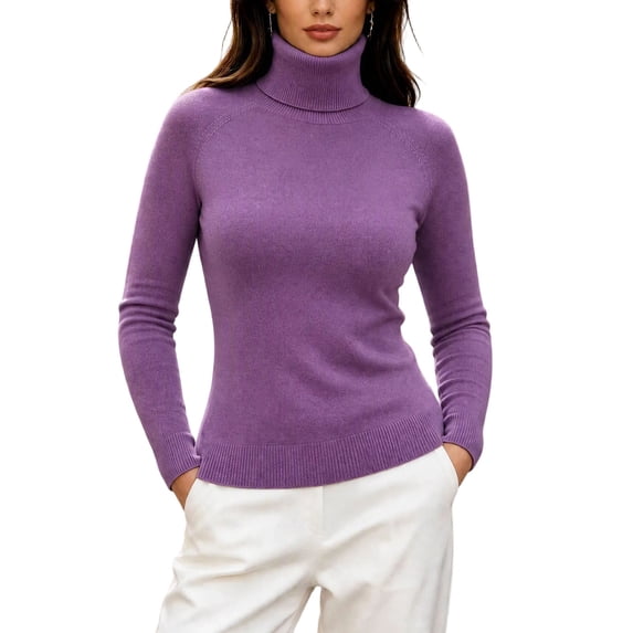 Kaemgyyd Women's Turtleneck Sweaters Fall Fitted Long Sleeve Basic Tops Fashion Knitted Layering Outfit(Purple,X-Large)