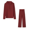 thumbnail image 1 of Kaemgyyd Women's Two Piece Tracksuit Fall Solid Ribbed Knit Hoodie Sweatshirt Set Drawstring Long Pants Matching Outfits, 1 of 5
