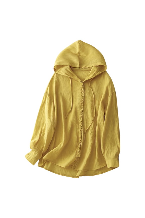 Women's Upf 50+ Sun Protection Jacket Cotton Linen Hoodie Cute Button down Sun Shirts for Hiking Running Athletic