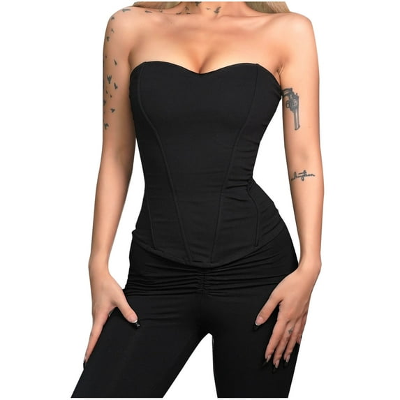 Kaemgyyd Women's Vintage Body Shaper Breathable Strapless Overbust Corset Renaissance Push up Corset for Women