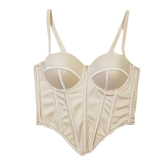 Kaemgyyd Women's Vintage Corset Cute Spaghetti Strap Padded Boned Corset Bra Asymmetry Hem Bodyshaper Crop Top Going out Clothes