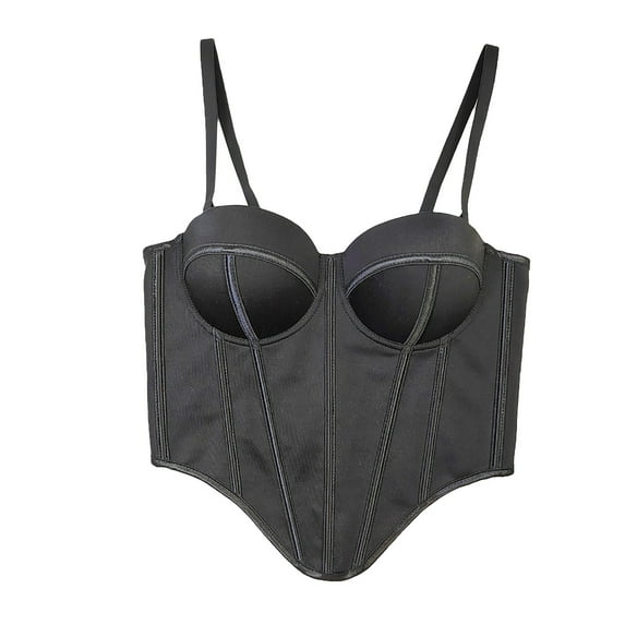Kaemgyyd Women's Vintage Corset Cute Spaghetti Strap Padded Boned Corset Bra Asymmetry Hem Bodyshaper Crop Top Going out Clothes