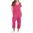 thumbnail image 1 of Kaemgyyd Women's Wide Leg Jumpsuit with Pockets Casual Summer Short Sleeve Dressy One-Piece Outfit V Neck Baggy Capri Pants Romper, 1 of 7