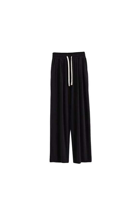 Women's Wide Leg Pants High Waisted Drawstring Lounge Trousers Solid Color Flowy Palazzo Pant with Pocket