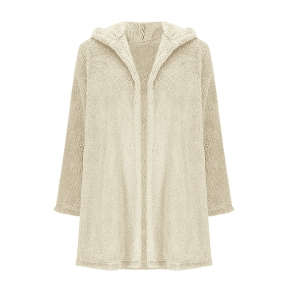 Kaemgyyd Women's Winter Coat Sherpa Lined Open Front Cardigan Fuzzy Fleece Hooded Jacket Outerwear Top for Cold Weather