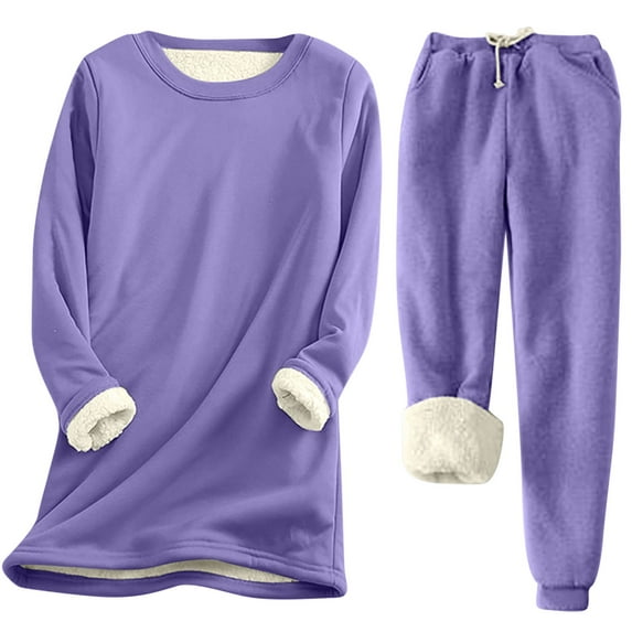 Kaemgyyd Women's Winter Warm 2 Piece Outfits Long Sleeve Fleece Lined Tops Pullover Jogger Pants PJs Lounge Pajamas Sets