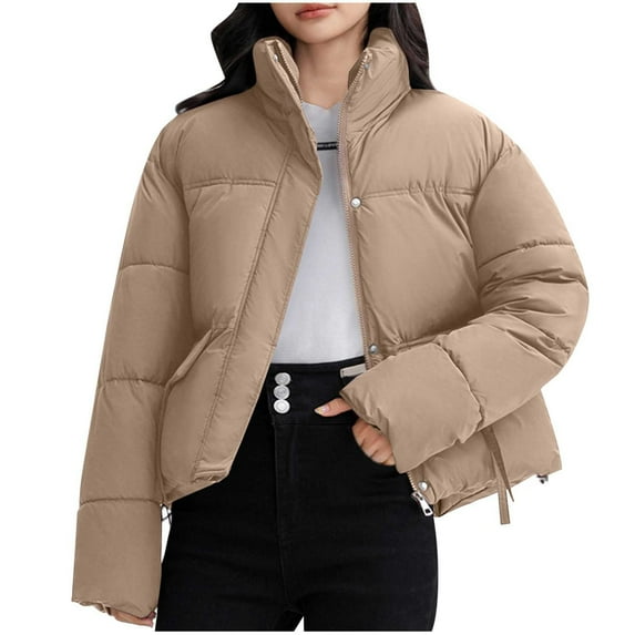 Kaemgyyd Women's Winter down Coats Basic Solid Color Warm Quilted Puffer Jackets Lightweight Cropped Zip up Hood Outwear