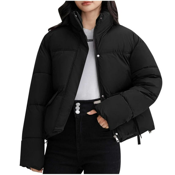 Kaemgyyd Women's Winter down Coats Basic Solid Color Warm Quilted Puffer Jackets Lightweight Cropped Zip up Hood Outwear