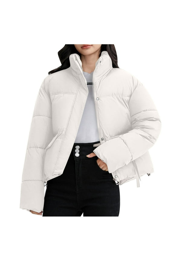 Women's Winter down Coats Basic Solid Color Warm Quilted Puffer Jackets Lightweight Cropped Zip up Hood Outwear
