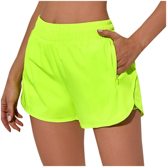 Kaemgyyd Women's Workout Shorts Summer Breathable Athletic Running Shorts Elastic High Waisted Gym Shorts with Zipper Pockets