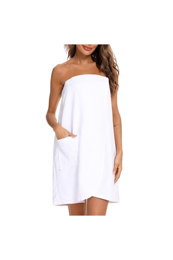 Women's Wrap Bath Robe Fleece Quick Drying Tube Robes Lightweight Adjustable Short Bathrobe with Pocket