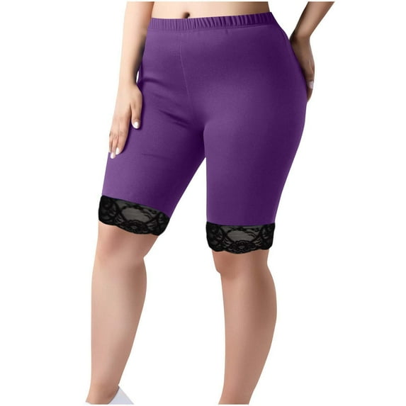 Kaemgyyd Women's Yoga Shorts Plus Size Soft Elastic Waist Butt Lifter Workout Shorts Causal Fashion Lace Hem Clothes