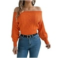 thumbnail image 1 of Kaemgyyd Women's off Shoulder Sweater Fashion Cable Knit Going out Long Sleeve Shirt Clothing Casual Stretch Crop Top, 1 of 6