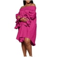 thumbnail image 1 of Kaemgyyd Women's off the Shoulder Mini Dress Plus Size Smock Sleeve Casual Loose Ruffle High Low Solid Summer Dresses, 1 of 7