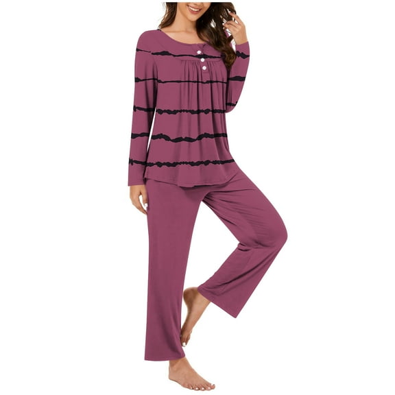 Kaemgyyd Womens 2 Piece Pajama Set Stripe Lounge Outfits Soft Button Pleated Sleepwear and Wide Leg Pants with Pockets