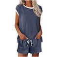 thumbnail image 1 of Kaemgyyd Womens 2 Piece Sets Casual Summer Cap Sleeve Round Neck Tops and Drawstring Shorts with Pockets Outfits Tracksuit, 1 of 5